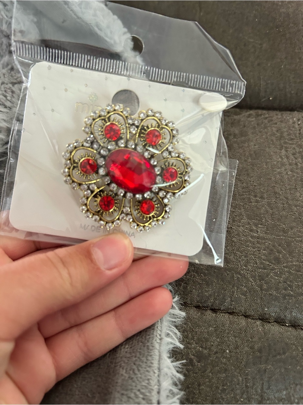 4/$50 Vintage-Inspired Red Crystal Flower Brooch - Women Jewelry